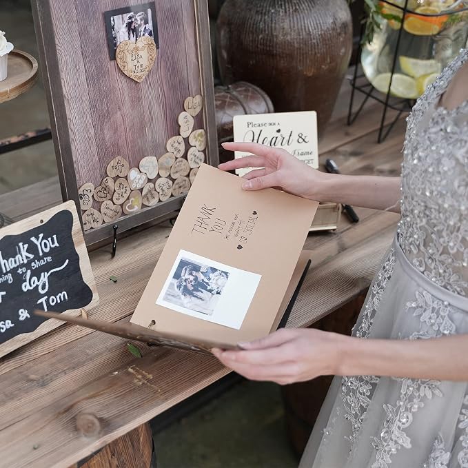 Y&K Homish Wedding Guest Book Set Alternative Rustic Wedding Decorations for Reception Wedding Signs Rustic Brown Set