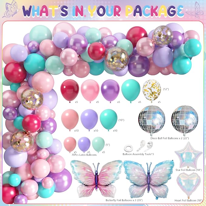 Music Birthday Decorations, Popular Singer Theme Party Supplies for Girls Pink Purple Balloon Arch Friendship Bracelet Garland Backdrop Cake Toppers Hanging Swirls