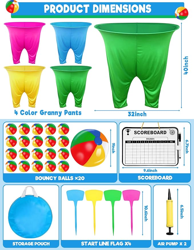 Granny Pants Yard Game, Granny Pants Party Game with Oversized Pants Bouncy Balls Ground Stakes Storage Bag and Air Pumps, Outdoor Tossing Games for Adults Family Carnival Party Reunion Gathering