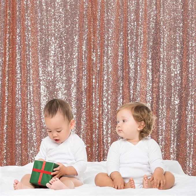 Eternal Beauty Rose Gold Sequin Backdrop, 8x8 Ft Glitter Background Curtains for Mother's Day Shimmer Photography Party Wedding Birthday Back Drop Decor