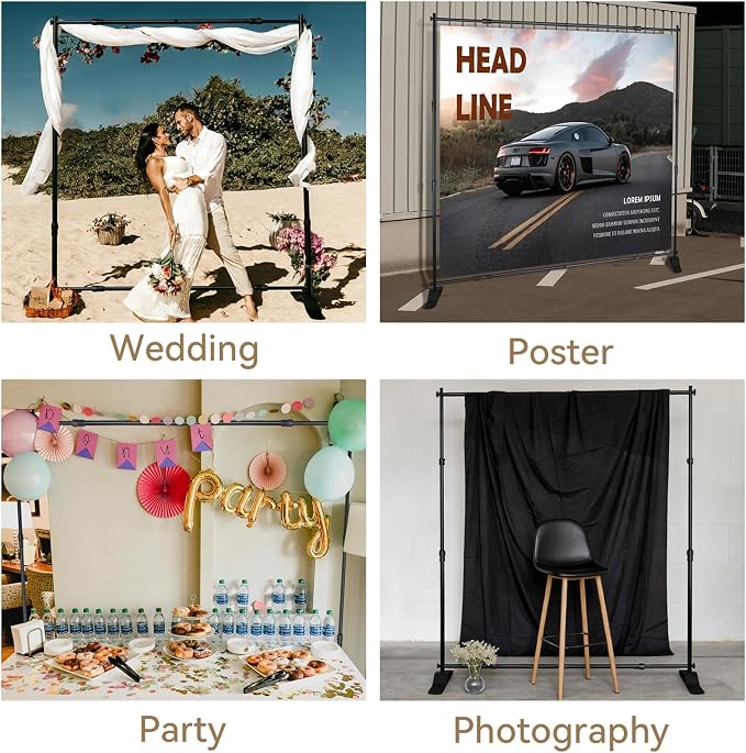 WEWLINE 8×8 ft (W×H) Backdrop Banner Stand, Adjustable Metal Photo Background Stand, Heavy Duty Step and Repeat Stand for Wedding, Party, Decoration, Trade Show