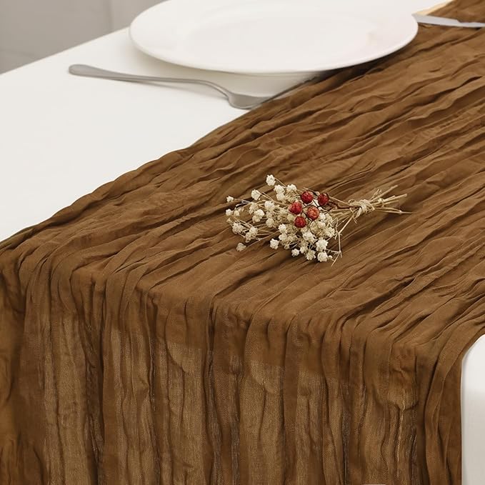 3 Pack Light Brown Cheesecloth Table Runner 120 Inch 10FT Cheese Cloth Fabric Runners for Jungle Theme Party, Boho Decor, Retro Decoration