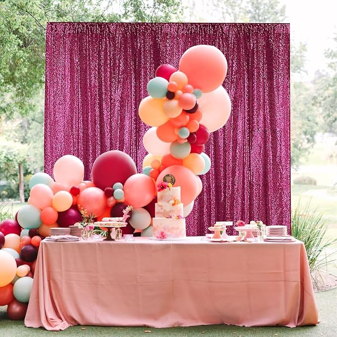 Sugargirl Fuchsia Sequin Backdrop Curtain 6 Panels 2FTx8FT Glitter Fuchsia Background Drapes Sparkle Photography Backdrop for Party Wedding Birthday Wall Decoration