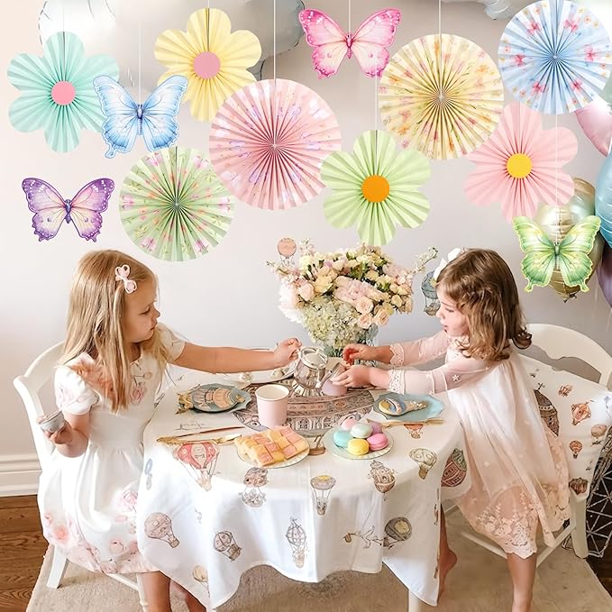 Spring Flower Decorations Pastel Paper Flower Butterfly Decoration Spring Garden Hanging Flower Paper Fans Butterfly Party Decorations for Wall Office Classroom Women Birthday Baby Shower Easter