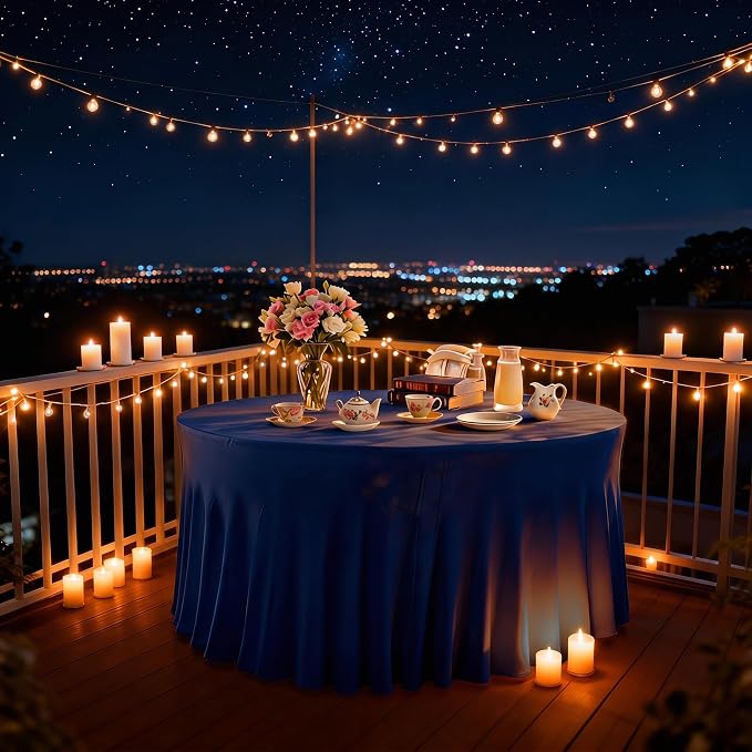 10 Pack Navy Blue Round Spandex Tablecloths for 60in Tables, 120 Inch Stretch Fitted Table Skirts, Wrinkle-Free Washable Polyester Covers for Wedding, Banquet & Party