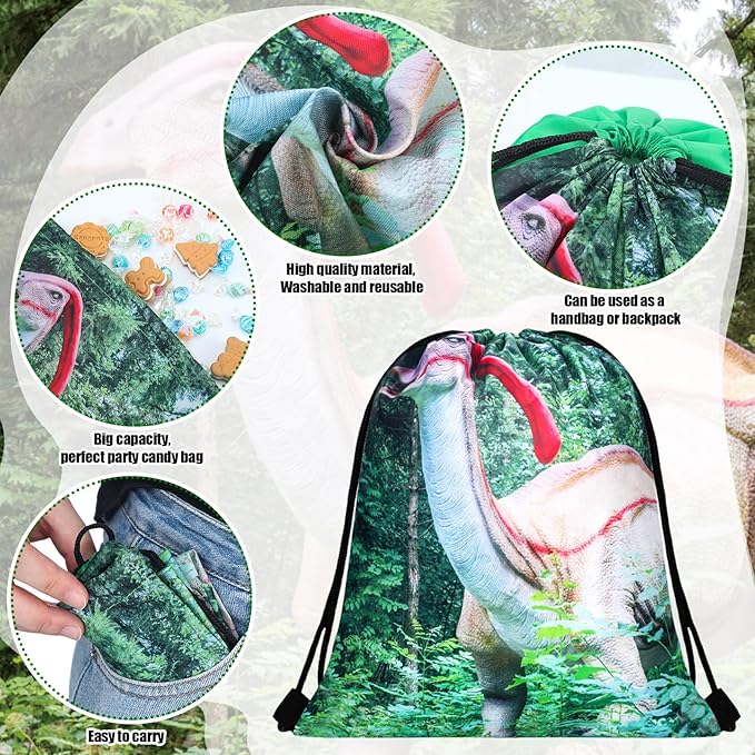 Weewooday 20 Pcs Dinosaur Party Favor Bags Drawstring Gift Goodie Treat Bag Dinosaur Candy Party Supplies Backpack for Birthday Candy Decoration(Jungle Style)