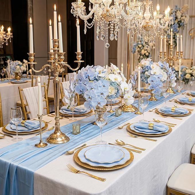 U-QE 150PCS Blue and Gold Plastic Plates with Gold Disposable Silverware for 30 Guests, Vintage Blue Plastic Plates Include 30 Dinner Plate,30 Dessert Plate,90 Cutlery for Bridal Shower, Party