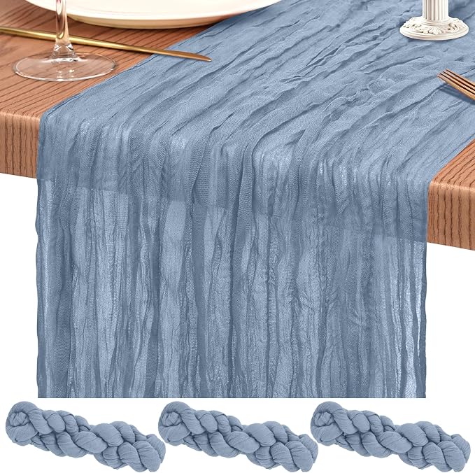 3 Pack Cheesecloth Table Runner 10FT Dusty Blue Table Runner Boho Gauze Cheese Cloth Table Runners Long Rustic Sheer Table Decorations for Wedding Party Baby Bridal Shower Birthday Holiday Home