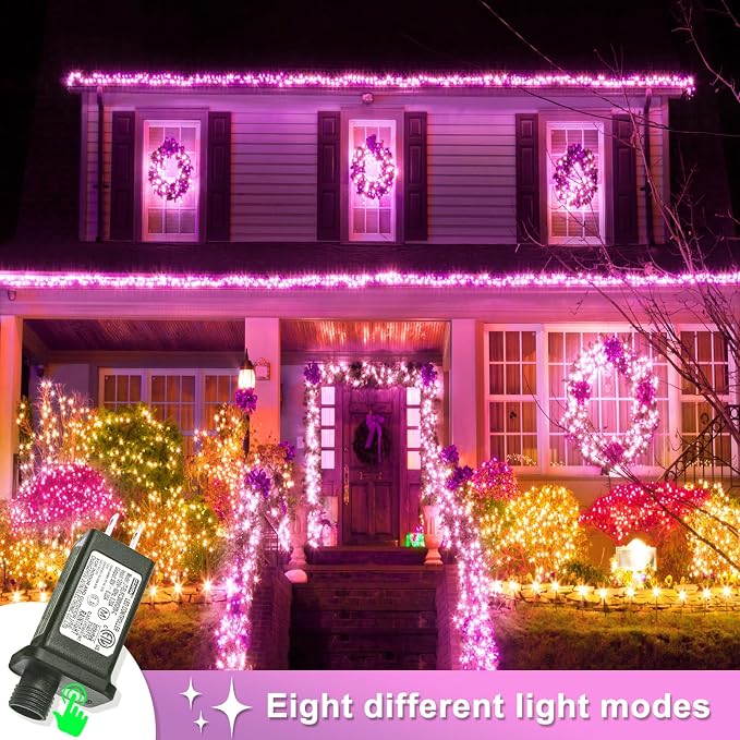 800 LED Pink Christmas Lights Outdoor, 262 FT String Lights Indoor with 8 Modes Clear Wire Waterproof, Plug in Fairy Lights for Bedroom Valentines Day Wedding Holiday Party Tree Decorations