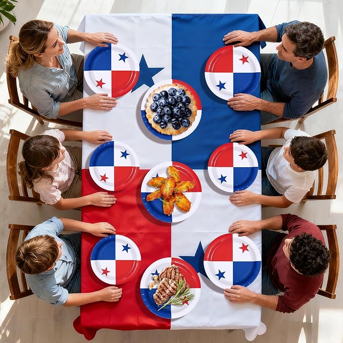 96Pcs Panama Flag Party Supplies Panama Theme Plates and Napkins National Flag Disposable Paper Tableware Set for Soccer Sports Events Patriotic Festival Brithday Party Decoration Serves 24