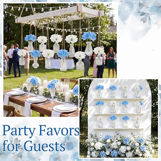 36 Pcs Artificial Flowers Table Centerpiece with Vases Colorful Wildflower Centerpieces Silk Flower Arrangement for Wedding Baby Shower Table Centerpieces Party(Hydrangea,Clear)
