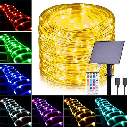 Solar Rope Lights Outdoor Waterproof, 66Ft 200 LED String Light Fairy Solar Powered & USB with Remote, 18 Colors Changing Fairy Lighting for Outside Indoor Trampoline Patio Christmas Decor