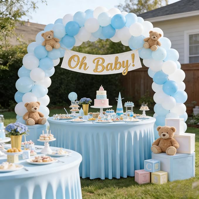 60 Inch Baby Blue Round Tablecloth - Stretch Spandex Fitted Table Cover with Elastic Skirt Edge, Wrinkle-Free & Reusable for 5FT Tables Wedding Banquet Party Birthday Buffet