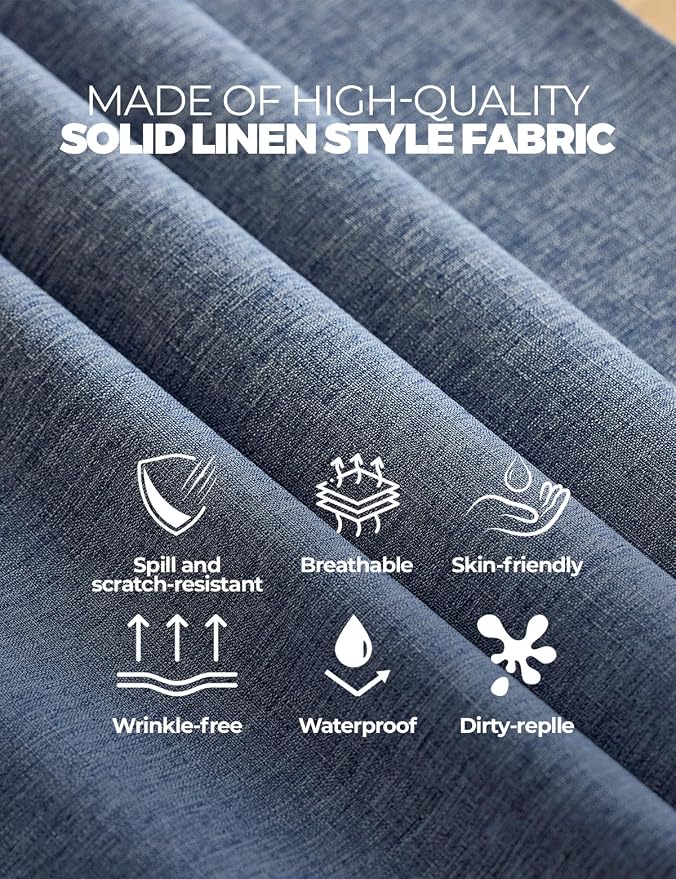Decorelia Faux Linen Farmhouse Table Cloth 60"x84" for Rectangle Table, Denim Blue Waterproof Outdoor Washable Cloth Tablecloth for Rectangular Dining Room Kitchen Outdoor Party Restaurant Decor