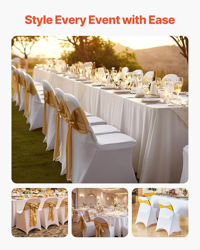 VEVOR Chair Covers, Polyester Spandex Chair Cover, Stretch Slipcovers for Wedding Party Dining Banquet Flat-Front Chair Covers (White-c, 150PCS)