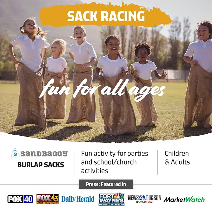 Sandbaggy Burlap Bags Large 24" x 40" - Potato Sack Race Bags for Kids & Adults | Perfect Birthday Party Game | Shrub & Plant Frost Protection - Food Grade (Pack of 8)