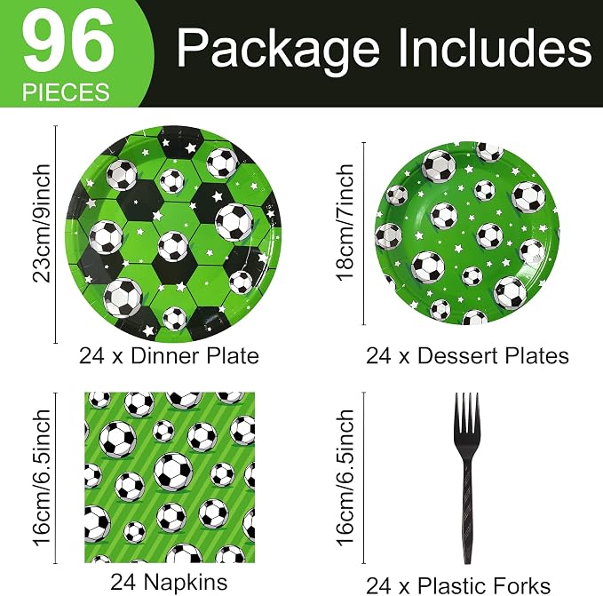 Soccer Party Supplies for 24 Guests Soccer Party Plates and Napkins Party Favors Set with Dinner Dessert Plates Soccer Birthday Themed Paper Plastic Plates for Boy Game Day Decorations (96 Pieces)