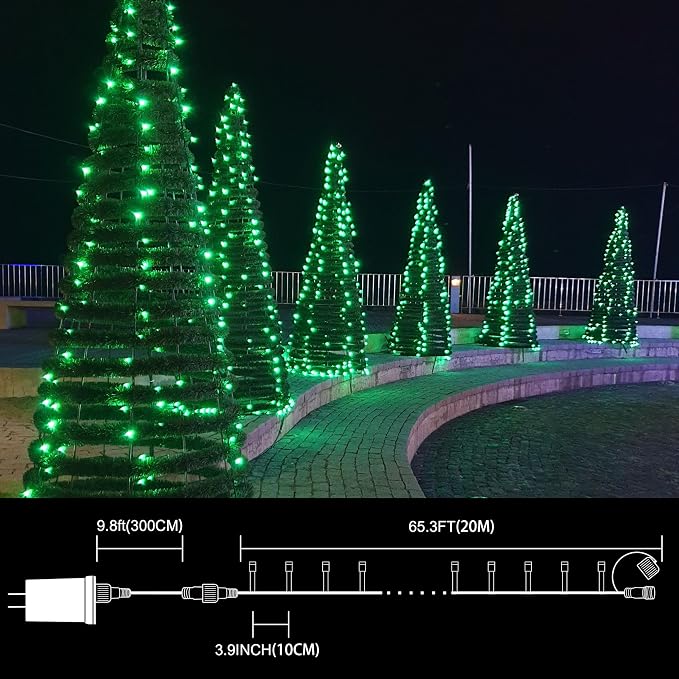 LAMPHOME 200 LED 66FT Green St Patricks Day String Lights, Christmas Fairy Lights with 16 Lighting Modes, String Mini Light Plug in for Indoor Outdoor Tree Garden Wedding Party Decoration