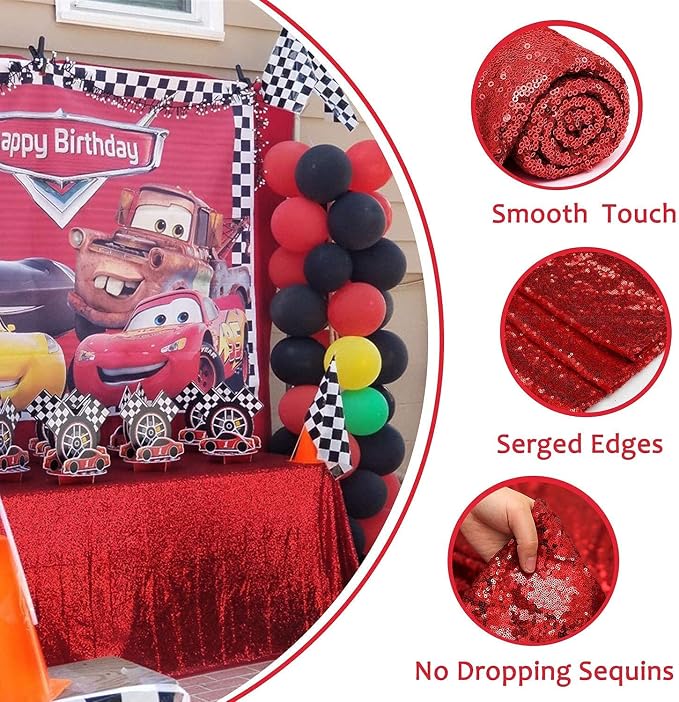 Eternal Beauty Red Tablecloth, 60x120 Inch Sequin Christmas Rectangle Table Cover for Mother's Day Cake Dessert Exhibition Party Birthday Events