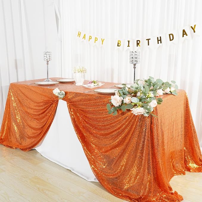 Juya Delight Orange Sequin Tablecloth Rectangular‌ 60''x102'' Sparkly Glitter Table Cloth for Wedding Birthday Party Festival Ceremony Cake Dessert Table Decoration