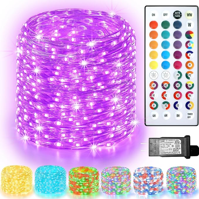 Lovelite 200 LED Fairy Lights Color Changing, 66 FT 35 Colors Halloween Fairy Lights with Remote, Purple Orange String Lights for Bedroom Christmas Holiday Wedding Party Indoor Outdoor Decor