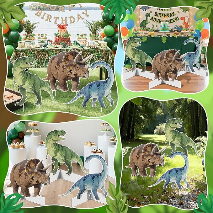 3 Pcs Dinosaur Party Decoration Cardboard Standup Cutout Brachiosaurus Triceratops Tyrannosaurus Rex Dinosaur Birthday Party Yard Sign Photo Props Backdrop Animal Birthday Decor Party Supplies