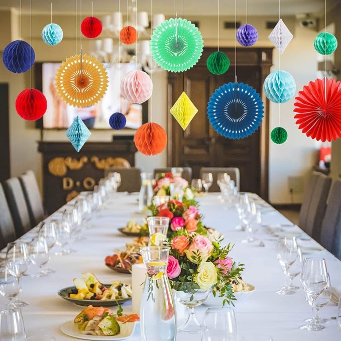 20Pcs Multi-Color Paper Honeycomb Balls Decoration Kit for Candy Bar Birthday Party Decor Rainbow Colourful Baby Bridal Shower Wedding Supplies Home Club Bar Decoration Easter Summer (Rainbow)