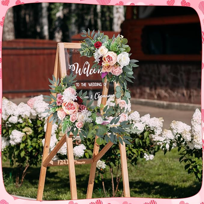 2 Pcs Wedding Arch Decorations - Reusable Artificial Hanging Flowers Floral Swag Greenery Garland for Wedding Welcome Sign Backdrop Bridal Ceremony Reception Backdrop Decoration