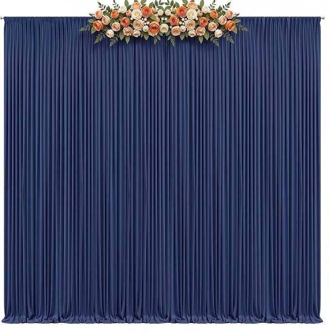 30x8ft Navy Blue Photo Backdrop Curtains for Parties Birthday Wrinkle Free Polyester Photoshoot Curtains Drapes Backdrop for Wedding Baby Shower Graduation Photography Background 6 Panels 5x8FT