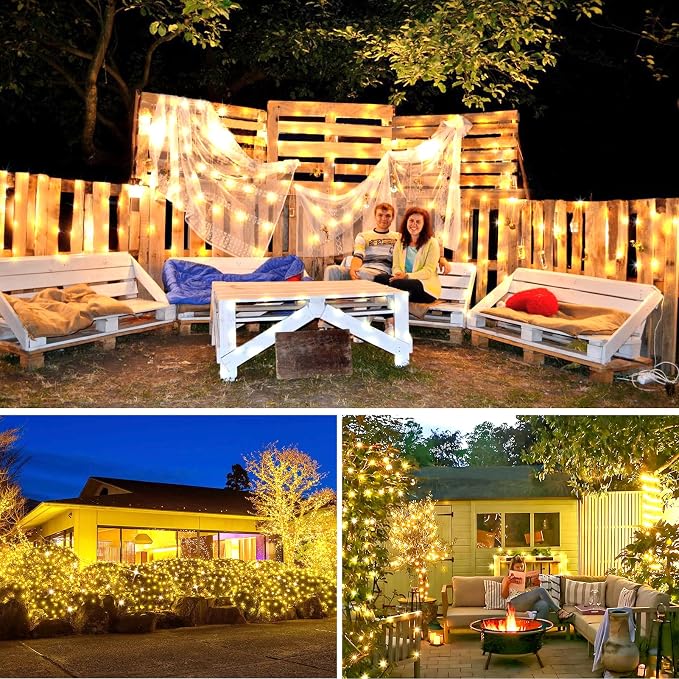KNONEW 100FT 300 LED Outdoor Fairy Lights Plug in, Christmas Fairy Lights Outdoor Waterproof 8 Modes Memory Times for Wedding Bedroom Walls Garden Trees Decoration(Warm White)