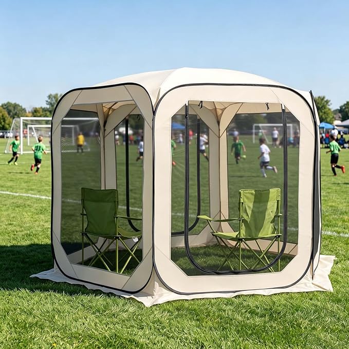 Pop-Up Screen House Tent with Mosquito Netting 10x10 FT for 4–6, Portable Screen Room Canopy for Patio, Backyard, Camping, Deck & Outdoor Activities, Resistant Roof UV Gazebo with Carry Bag