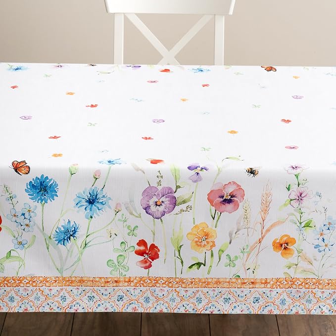 Maison d' Hermine Table Cloth Rectangle Table 100% Cotton 70 x 108 Inches Tablecloth Reusable Decorative for Dining Kitchen Room Farmhouse Party Home Hotel Restaurant Spring Summer - Summer Whisper