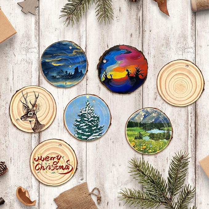 20Pcs Large Unfinished Wood Slices for Centerpieces,Wood Centerpieces for Tables,DIY Round Wooden Discs with Tree Bark for Holiday Ornaments,Rustic Wedding (2.4-2.8in)