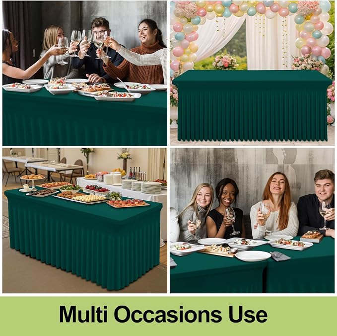 Smiry Spandex Tablecloth, Elastic Fitted Stretch Tablecloth for 8FT Rectangle Tables, Waterproof Washable Table Cover Skirt for Outdoor, Wedding, Banquet & Parties (Blackish Green, 96Lx30Wx30H Inch)