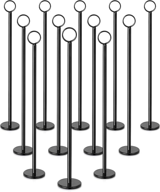New Star Foodservice Ring-Clip Table Number Holder / Place Card Stand, 15 Inch, Black Finish, Set of 12