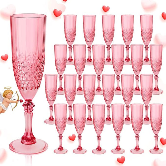 Plastic Champagne Flutes, Champagne Glasses Bulk, Reusable Unbreakable Acrylic Wine Glasses Goblets for Weddings Bachelor Parties Toasting Bridal Shower Mother's Day (24, Red)