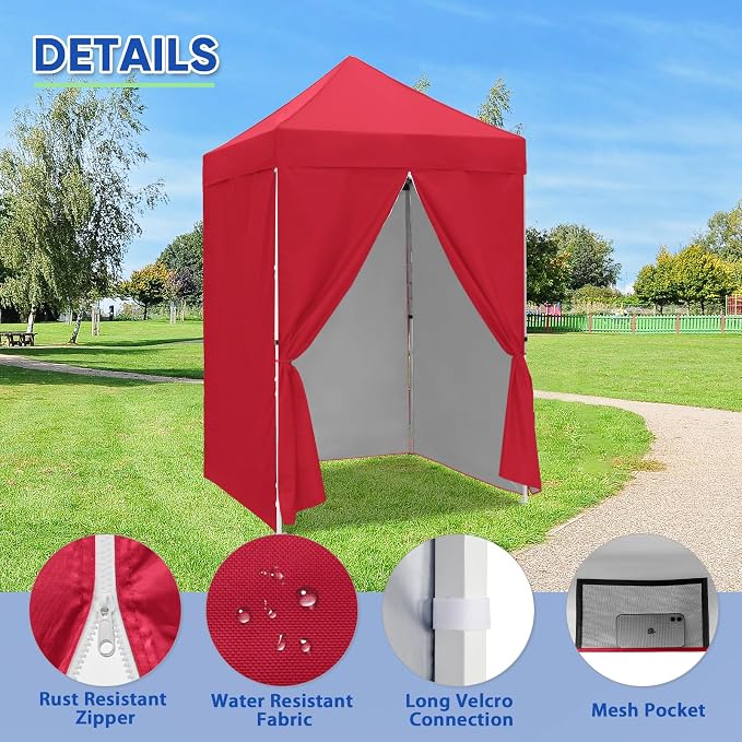 COOS BAY 5x5 Pop Up Canopy Tent with Side Walls, Easy Setup Portable Sun Shelter with Carry Bag, Outdoor Shade for Beach, Camping, Sports & Backyard, Red