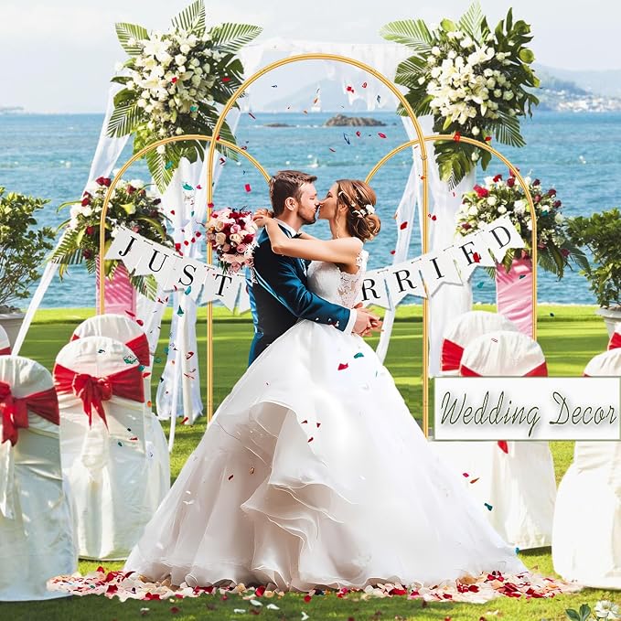 Arch Backdrop Stand and Cover Set (7.2ft,6.6ft,6ft) Metal Arch Frame Stand Gold with Navy Blue Cover for Wedding Birthday Party Baby Shower with Storage Bag(Navy Blue, 7.2FT+6.6FT+6FT)