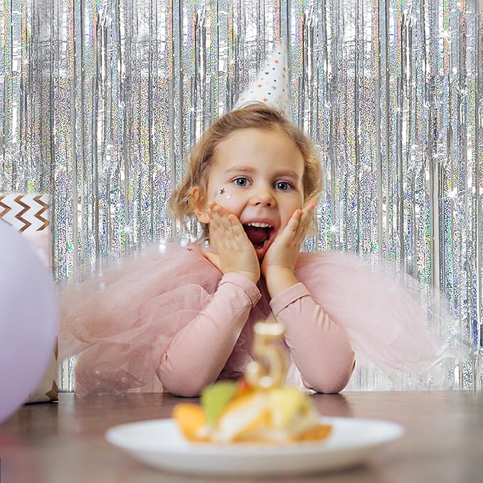Tinsel Curtain Party Backdrop Silver Birthday Decorations 2 Packs Glitter Foil Fringe Decor Streamers Photo Booth for Christmas Wedding Halloween Graduation Decorations