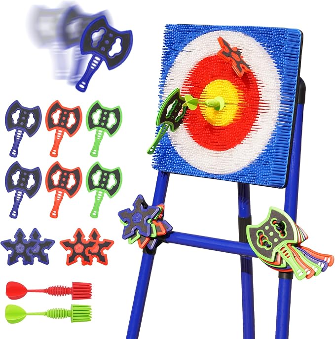 Axe Throwing Game for Backyard with Bristle Target & 12 Throwing Axes Set, Indoor & Outdoor Games for Adults, Kids & Family, Yard Games Toys, Axe Throwing Target,Dart Board,Carnival Games(Blue)