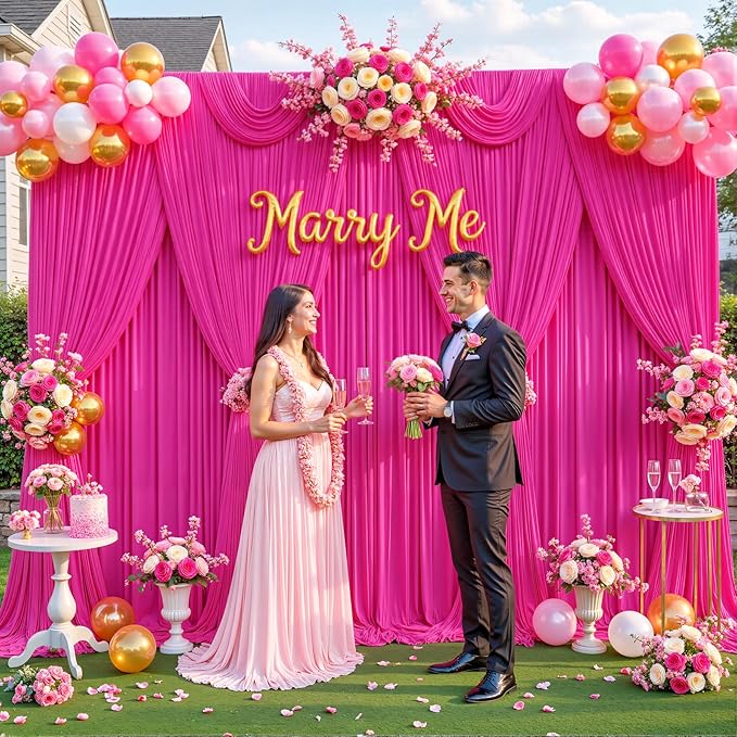 6 Panels Hot Pink Backdrop Curtain for Parties Fuchsia Wrinkle Free 30ft x 10ft Backdrop Drapes Panels for Baby Shower Birthday Photo Photography Polyester Fabric Background Decoration