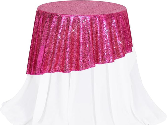 PartyDelight Hot Pink Sequin Tablecloth 50 Inch Round Table Cloth Glitter for Party Baby Shower Christmas Decorations