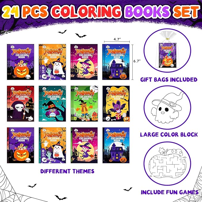 ZMLM 24 Pack Halloween Coloring Books for Kids with Crayons,Party Favors for Kids 4-8, Goodie Bags Stuffers for Toddlers, Classroom Prizes Birthday Return Gifts (Halloween)