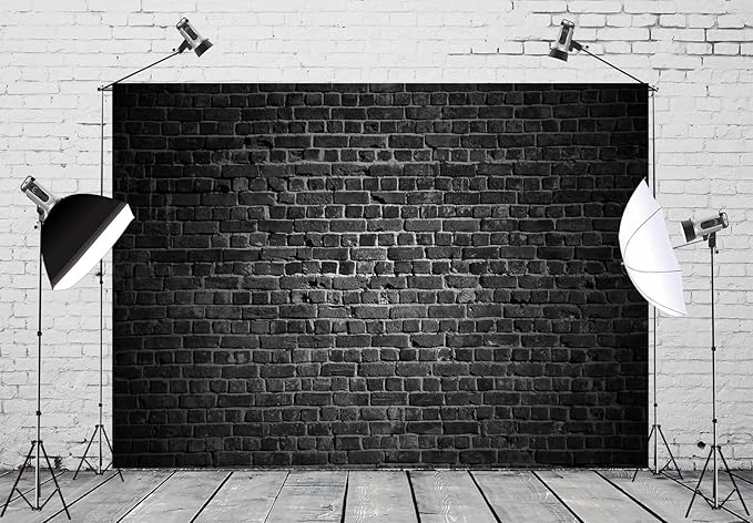 BELECO 9x6ft Fabric Black Brick Wall Backdrop for Photography Vintage Stone Brick Background for Theme Party Decorations Birthday Photoshoot Home Wall Decor Photo Booth Studio Props