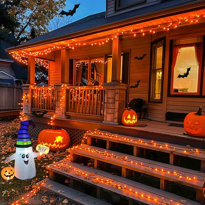 JMEXSUSS 600 LED Orange Solar Halloween Lights, 206.7 ft Solar String Lights Outdoor Waterproof, 8 Modes Orange String Light for Outside Tree Patio Bushes Halloween Decorations