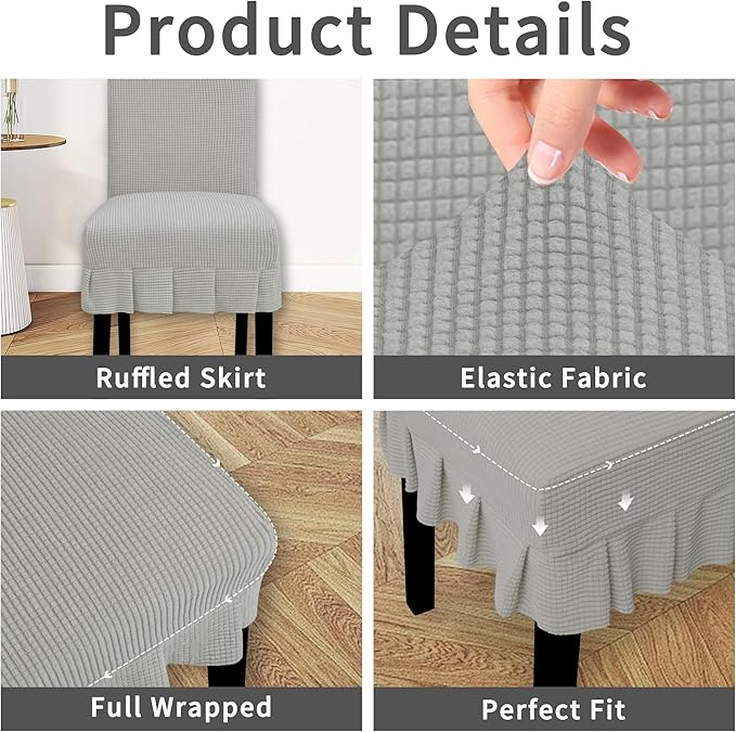 Easy-Going Dining Chair Covers Stretch Parsons Chair Slipcover with Skirt Chair Covers for Dining Room Restaurant Banquet (6 PCS, Silver Gray)