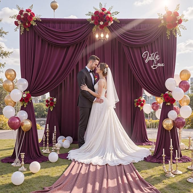 30 ft x 10 ft Wrinkle Free Maroon Backdrop Curtain for Parties, Polyester Burgundy Photo Backdrop Drapes 6 Panels 5x10ft for Baby Shower Wedding Birthday Party Engagement Ceremony Decoration