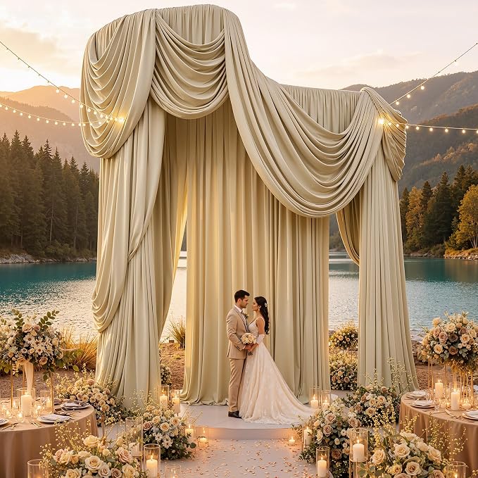 Outpain 50ftx20ft Beige Backdrop Ceiling Drapes,10Panels 20ft Height Wrinkle Free Tent Draping Curtains, Fabric Drapery Ceiling Drapes for Wedding Ceremony Birthday Theme Parties with Rod Pocket