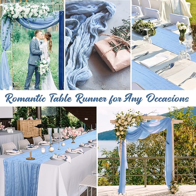Foaincore 12 Pack Dusty Blue Cheesecloth Table Runner 13ft Boho Gauze Table Runner Rustic 157" Long Cheese Cloth Romantic for Spring Boho Wedding Bridal Baby Shower Arbor Decor