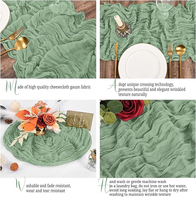 15 Pack Sage Green Table Runner 17 x 108inch Cheesecloth Table Runner Boho Gauze Table Runners Rustic Sheer Fabric Cheese Cloth Table Runners for Wedding Party Bridal Shower Farmhouse Home Decor